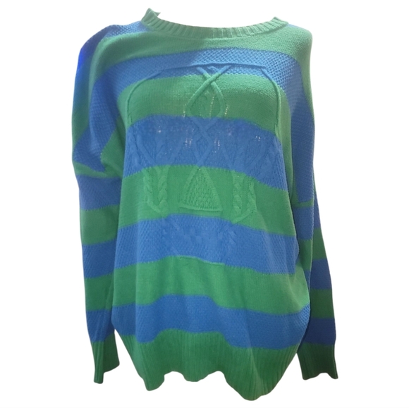 Torrid Lovesick skeleton stitch Striped Green Blue pullover Sweater 0 12 - Picture 3 of 7